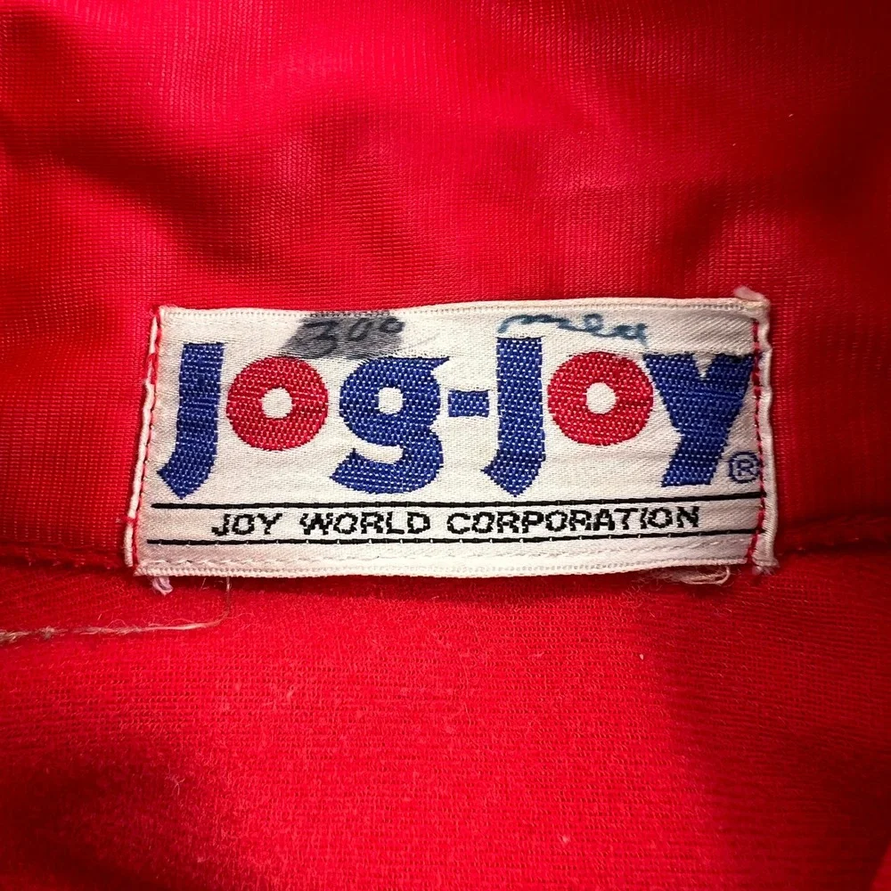 VTG 80s Jog Joy Track Jacket Red 4 Stripe‎ Full Zip Mens Large Retro Athletic